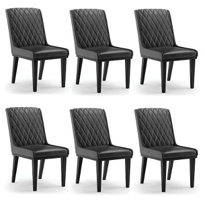 Cadeira Sala De Jantar Base Madeira Preto Kit 6 Sofia Sintético Pu D03 - D'rossi Cor Preto