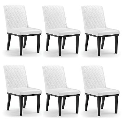 Cadeira Sala De Jantar Base Madeira Preto Kit 6 Sofia Sintético Pu Branco D03 - D'rossi