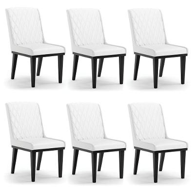 Cadeira Sala De Jantar Base Madeira Preto Kit 6 Sofia Sintético D03 - D'rossi Cor Branco