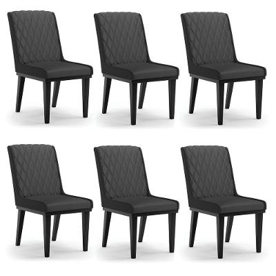 Cadeira Sala De Jantar Base Madeira Preto Kit 6 Sofia Sintético D03 - D'rossi Cor Preto