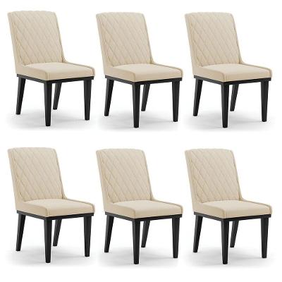 Cadeira Sala De Jantar Base Madeira Preto Kit 6 Sofia Suede Bege D03 - D'rossi
