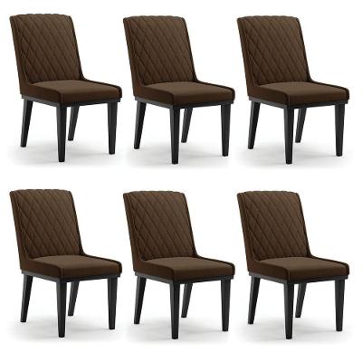 Cadeira Sala De Jantar Base Madeira Preto Kit 6 Sofia Suede D03 - D'rossi Cor Marrom