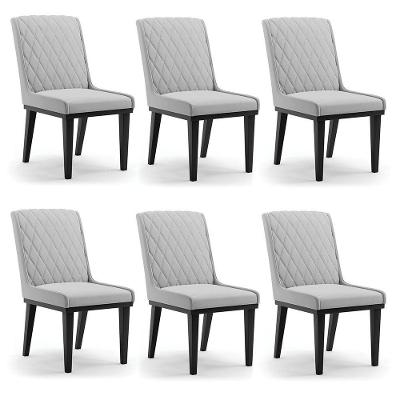 Cadeira Sala De Jantar Base Madeira Preto Kit 6 Sofia Suede Cinza D03 - D'rossi