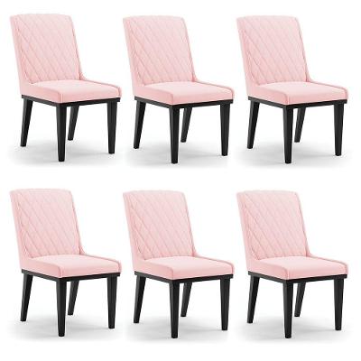 Cadeira Sala De Jantar Base Madeira Preto Kit 6 Sofia Suede Rosa Bebê D03 - D'rossi