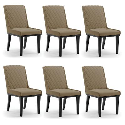 Cadeira Sala De Jantar Base Madeira Preto Kit 6 Sofia Suede Marrom Rato D03 - D'rossi