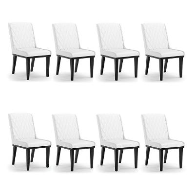 Cadeira Sala De Jantar Base Madeira Preto Kit 8 Sofia Sintético Branco D03 - D'rossi