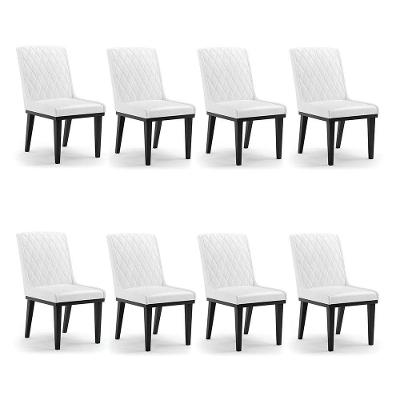 Cadeira Sala De Jantar Base Madeira Preto Kit 8 Sofia Sintético Pu Branco D03 - D'rossi