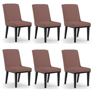 Cadeira Sala De Jantar Base Madeira Preto Kit 6 Sofia Veludo D03 - D'rossi Cor Rose