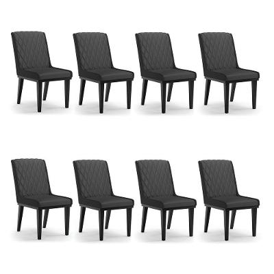 Cadeira Sala De Jantar Base Madeira Preto Kit 8 Sofia Sintético D03 - D'rossi Cor Preto