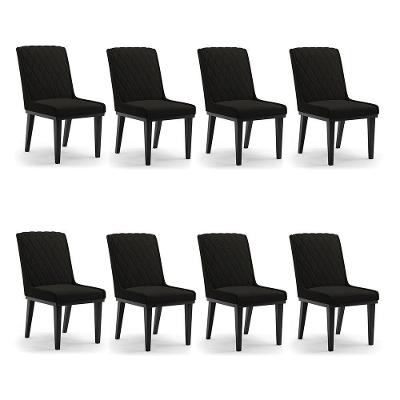 Cadeira Sala De Jantar Base Madeira Preto Kit 8 Sofia Suede Preto D03 - D'rossi