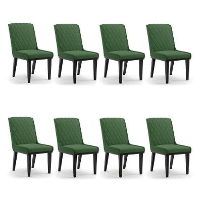 Cadeira Sala De Jantar Base Madeira Preto Kit 8 Sofia Suede Verde D03 - D'rossi