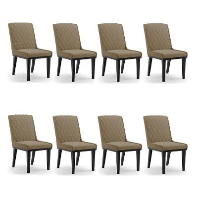 Cadeira Sala De Jantar Base Madeira Preto Kit 8 Sofia Suede Marrom Rato D03 - D'rossi