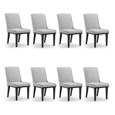 Cadeira Sala De Jantar Base Madeira Preto Kit 8 Sofia Suede D03 - D'rossi Cor Cinza