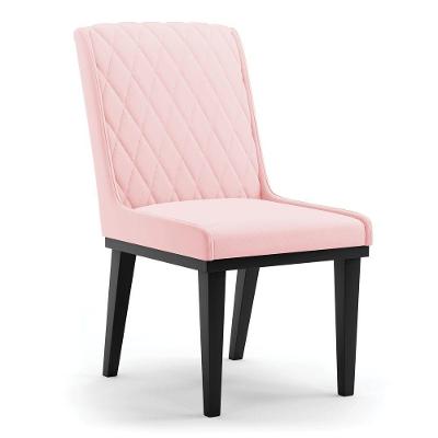 Cadeira Sala De Jantar Base Madeira Preto Sofia Suede Rosa Bebê D03 - D'rossi