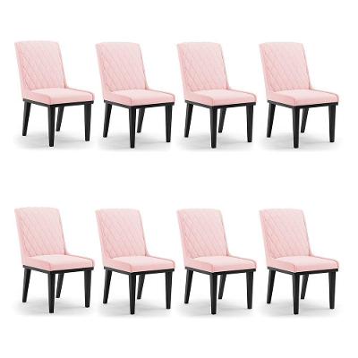 Cadeira Sala De Jantar Base Madeira Preto Kit 8 Sofia Suede Rosa Bebê D03 - D'rossi
