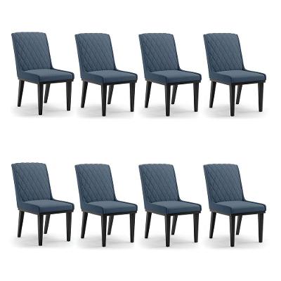 Cadeira Sala De Jantar Base Madeira Preto Kit 8 Sofia Suede Azul Marinho D03 - D'rossi