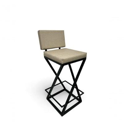 Banqueta Zênite Com Encosto - Preto - Assento Estofado Bege - 75cm