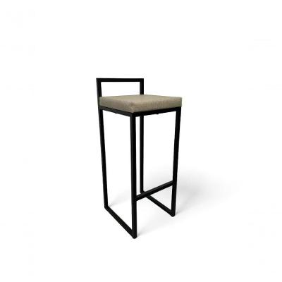 Banqueta Quadro Com Encosto Estofada Metalon Preto Bege - 65cm