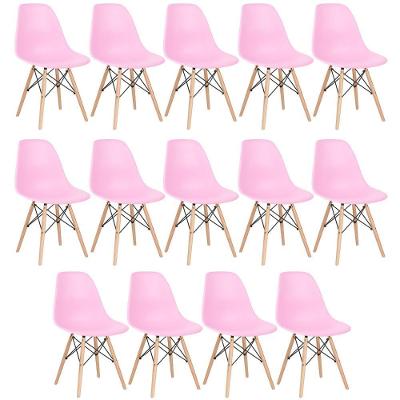 Kit 14 Cadeiras Charles Eames Eiffel Dsw Com Pés De Madeira Clara Rosa Claro