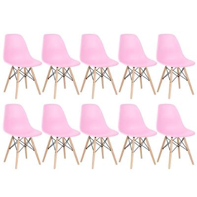 Kit 10 Cadeiras Charles Eames Eiffel Dsw Com Pés De Madeira Clara Rosa Claro