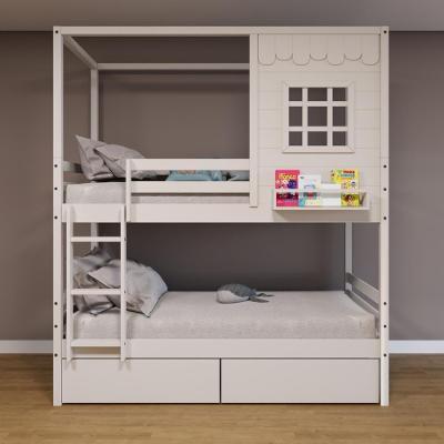 Beliche Casinha Reta Com 02 Gavetas Madeira Maciça Branco Housin