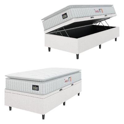 Cama Box Baú Colchão Solteiro Espuma D45 Lazio Pillow Top 88x188x70cm Linho Branco Hellen Branco