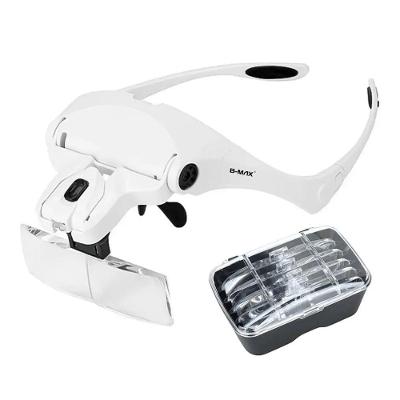 Óculos Lupa Cabeça Com 5 Lentes Led Profissional Branco