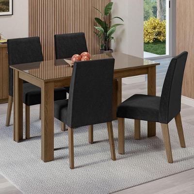 Conjunto Sala Jantar Mesa Vidro 4 Cadeiras Rustic