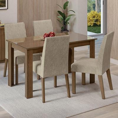 Conjunto Sala Jantar Mesa Vidro 4 Cadeiras Rustic