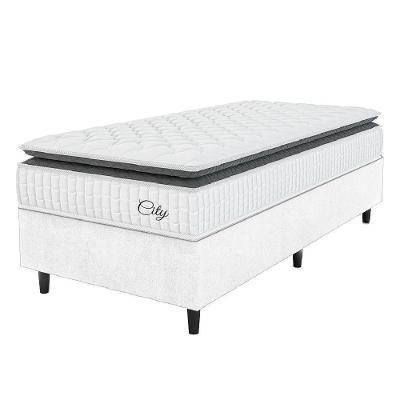 Cama Box Colchão Solteiro Molas Ensacadas City Pillow Top 88x188x61cm Linho Branco / Preto Hellen Branco/pre