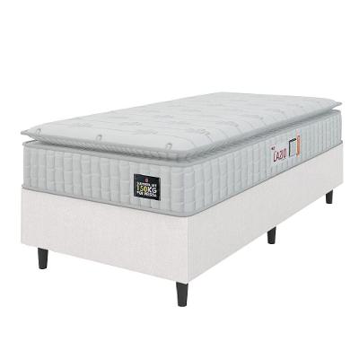 Cama Box Colchão Solteiro Espuma D45 Lazio Pillow Top 88x188x67cm Linho Branco Hellen Branco