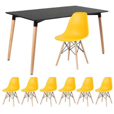 Mesa De Jantar 80 X 140 Cm Preto + 6 Cadeiras Amarelo