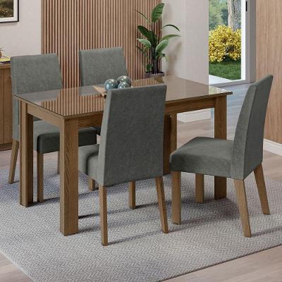 Conjunto Sala Jantar Mesa Vidro 4 Cadeiras Rustic