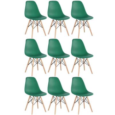Kit 9 Cadeiras Charles Eames Eiffel Dsw Com Pés De Madeira Clara Verde Escuro