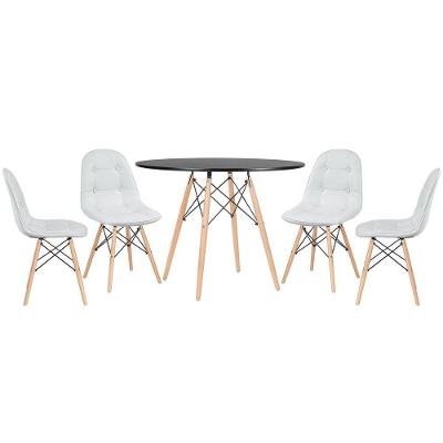 Mesa Redonda Eames 100 Cm Preto + 4 Cadeiras Estofadas Eiffel Botonê Cinza Claro Cinza Claro