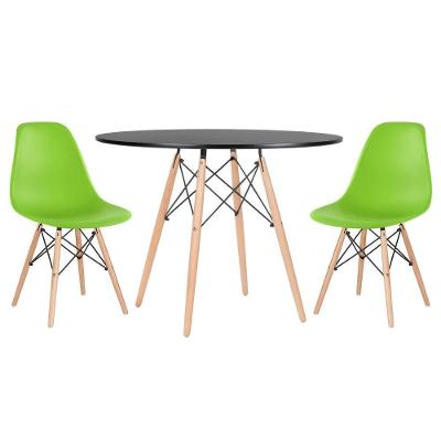 Mesa Redonda Eames 100cm Preto + 2 Cadeiras Verde Claro