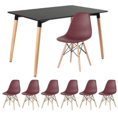 Mesa De Jantar Retangular Eames 80 X 120 Cm Preto + 6 Cadeiras Eiffel Dsw Marrom