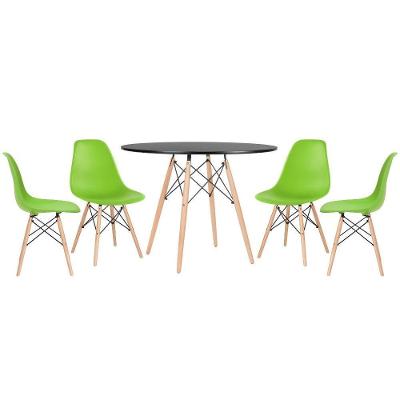 Mesa Redonda Eames 100cm Preto + 4 Cadeiras Verde Claro