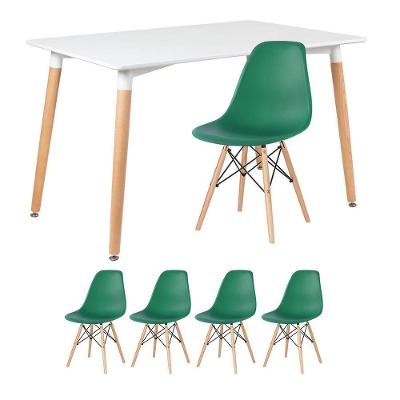 Mesa De Jantar Retangular Eames 80 X 120 Cm Branco + 4 Cadeiras Eiffel Dsw Verde Escuro