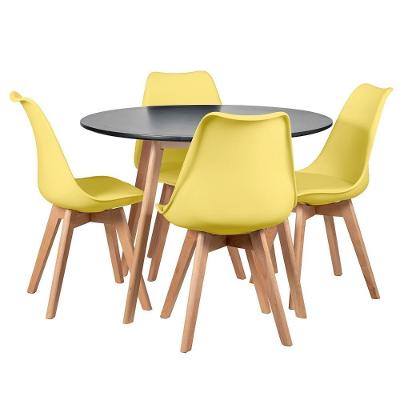 Mesa Redonda 100cm Preto + 4 Cadeiras Amarelo