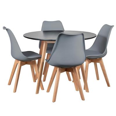 Mesa Redonda 100cm Preto + 4 Cadeiras Cinza Escuro