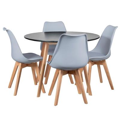 Mesa Redonda 100cm Preto + 4 Cadeiras Cinza Claro