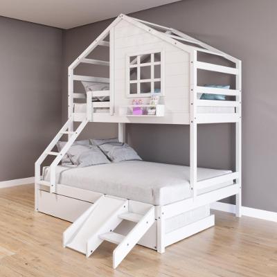 Treliche Casinha Com Janela Casal/Solteiro Com Escada/escorregador Madeira Maciça Branco Housin
