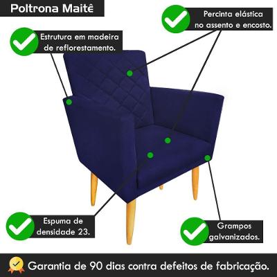Kit 02 Poltronas + Puff Maitê Suede Azul Marinho