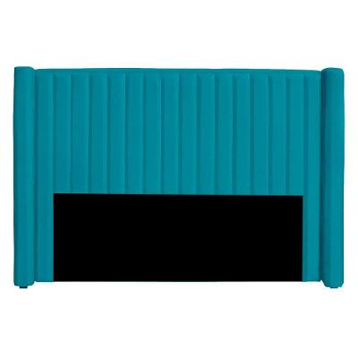 Cabeceira Casal Estofada Para Cama Box Alicia Veludo Cor Azul Claro