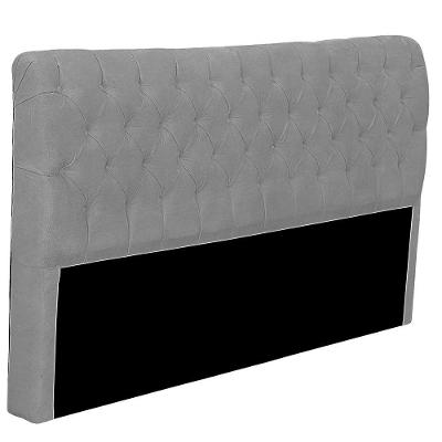 Cabeceira Casal Estofada Para Cama Box Glass Veludo Cinza