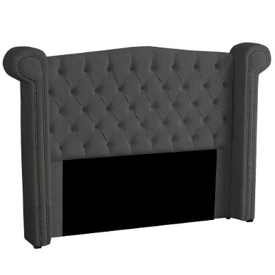 Cabeceira Casal Estofada Para Cama Box Ayla Veludo Cinza Escuro