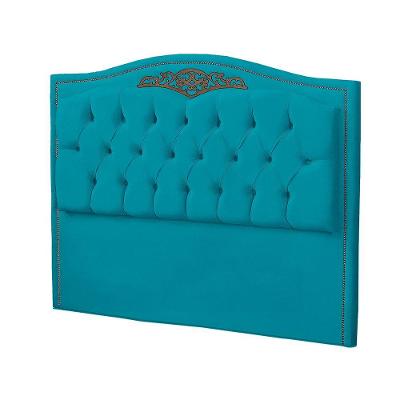 Cabeceira Casal Estofada Para Cama Box Maitê Veludo Cor Azul Claro