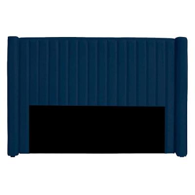 Cabeceira Casal Queen Size Estofada Para Cama Box Alicia Veludo Cor Azul Marinho
