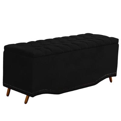 Calçadeira Baú Casal Estofada Maitê Veludo Cor Preto